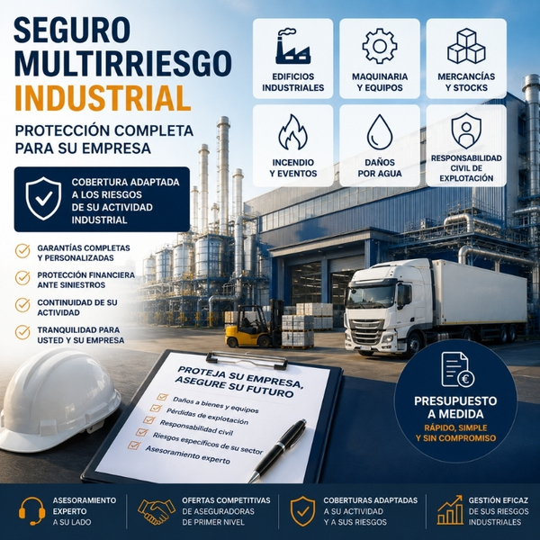 Seguro multirriesgo industrial para empresa, máquinas, equipos y mercancías